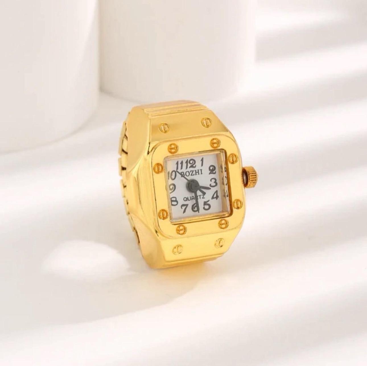 Mini Clock Watch Rings - Sleek Minimalistic Design Adjustable Strap Accurate Time Display Stylish Accessory for Everyday Use or Gift