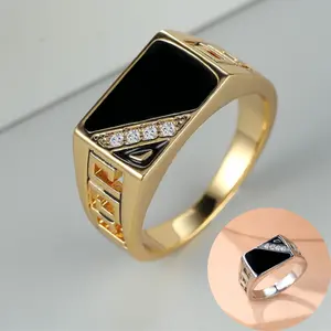 This square men's ring, plated in 14k gold and adorned with exquisite gemstones, is fashionable and popular, suitable for everyday wear, as a gift, or for parties