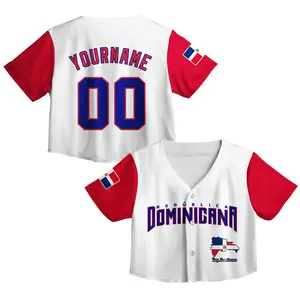 Dominicana Republic Flag Crop Top Baseball Jersey – Personalized Name Number, Women’s Cropped Uniform Game Day 2026 Gift, Casual Loose Short Sleeve Shirts, Idea for Dominicana Lovers