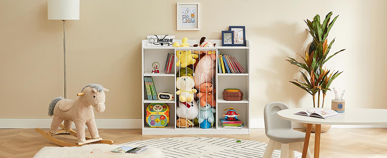 ONBRILL Toddler Stuffed Animal Zoo, Toy Storage Organizer for Playroom, Plush Toy Organizers and Storage, Book Shelf for Kids Rooms, Elastic Band Child Bookcase, Toy Shelf with 8 Storage Cubbies