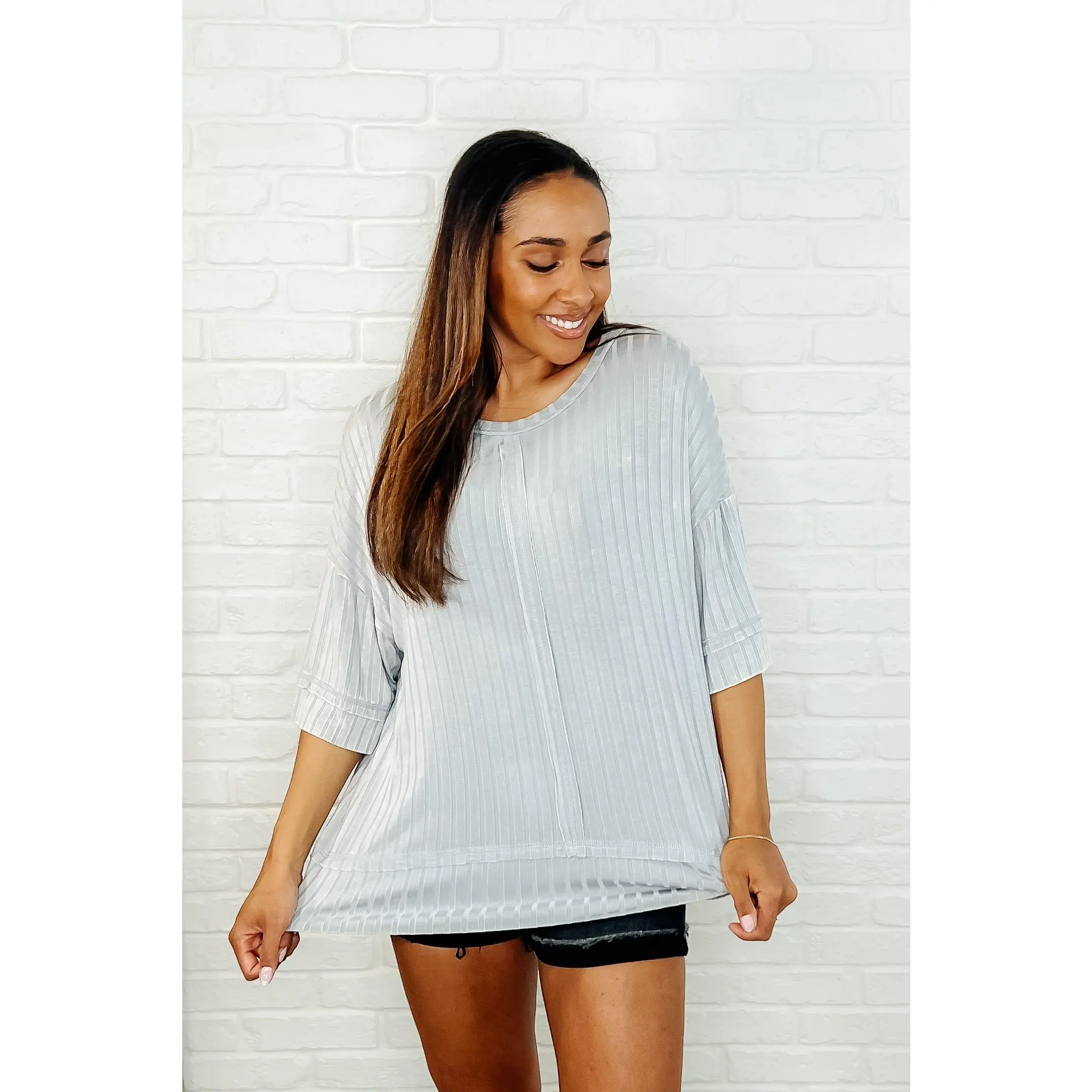 Loosely Speaking Oversized Basic Top in Lt Grey