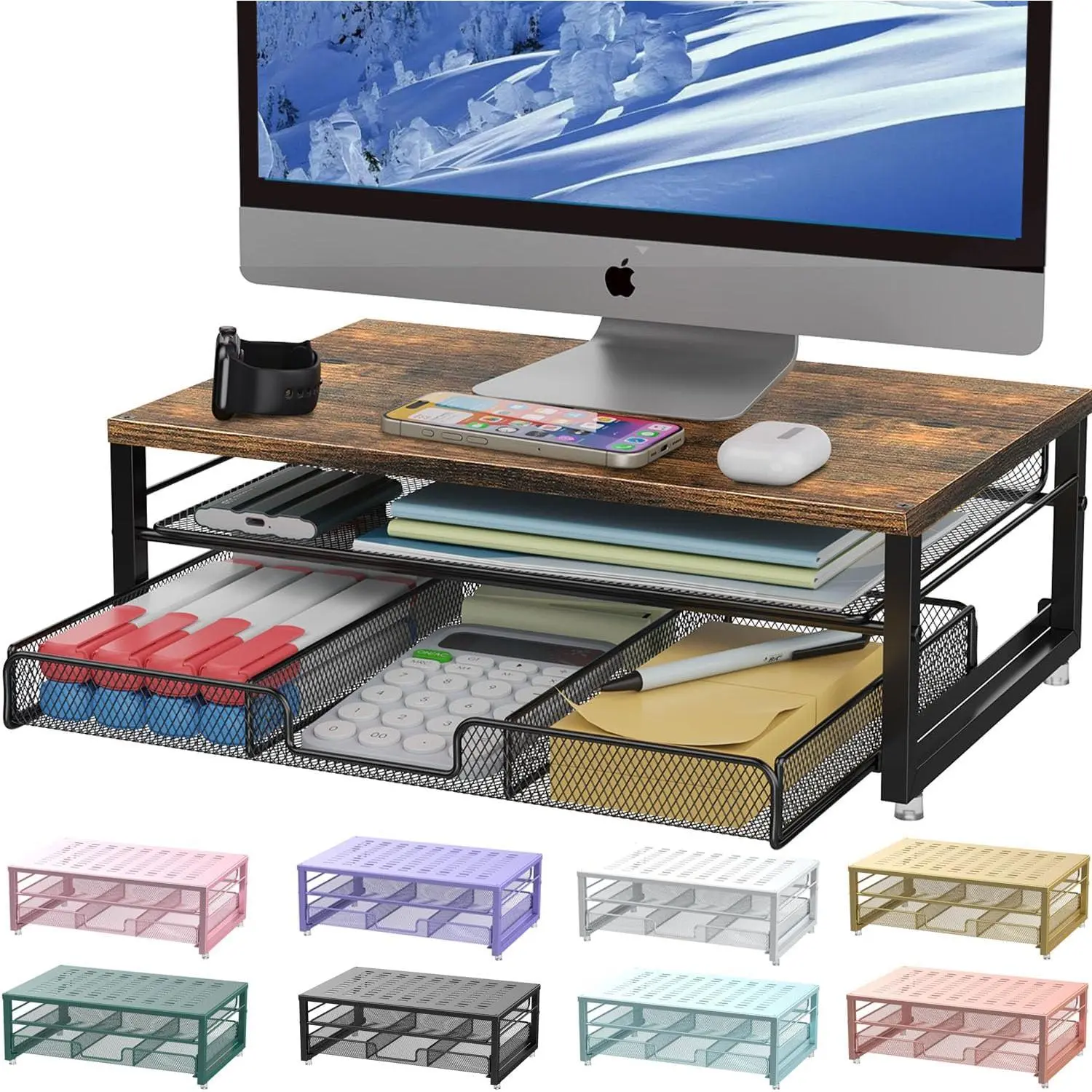 Computer Stand Riser with Drawer & Storage Space, Household Office Desk Organizer for Classroom Supplies & Workspace Decor