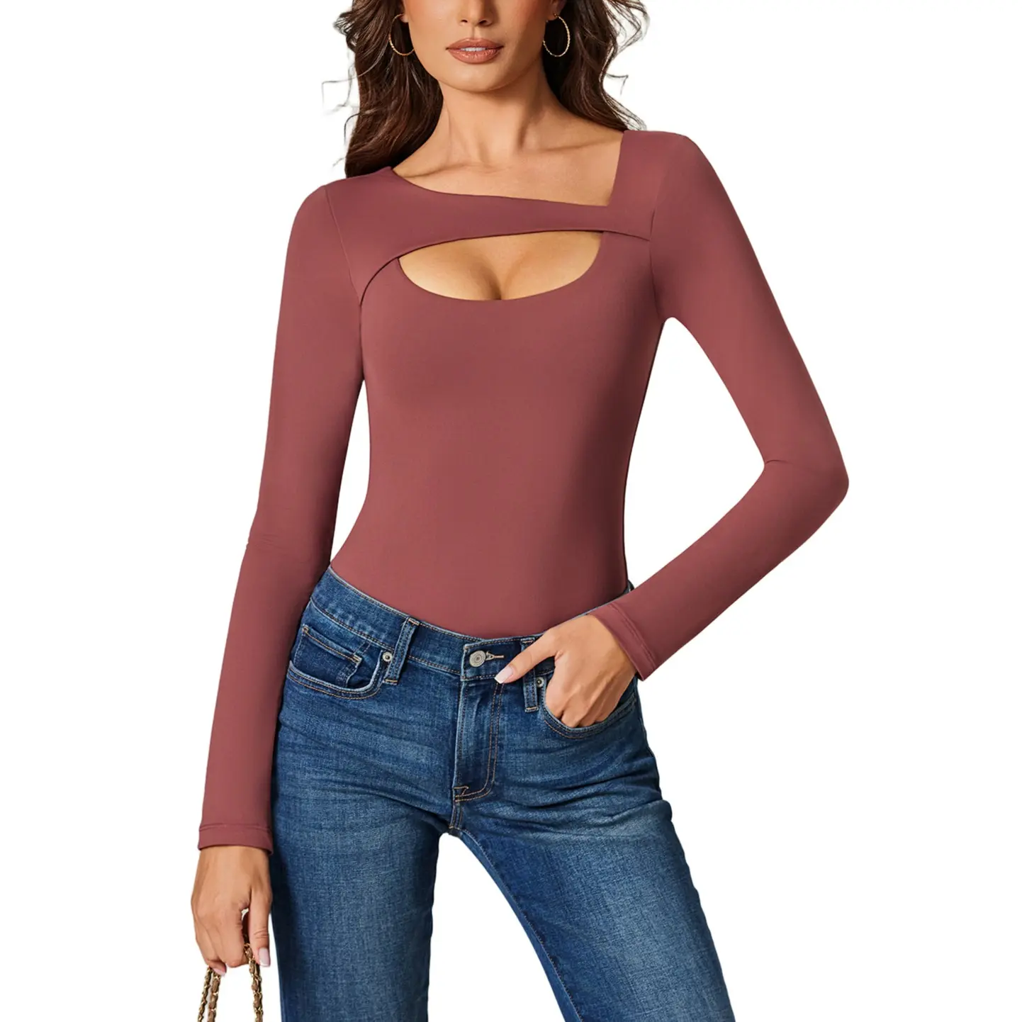 Avidlove Women Long Sleeve Bodysuit Scoop Neck Cutout Shapewear Body Suits Double Lined Slim Fitted Leotard Going Out Tops
