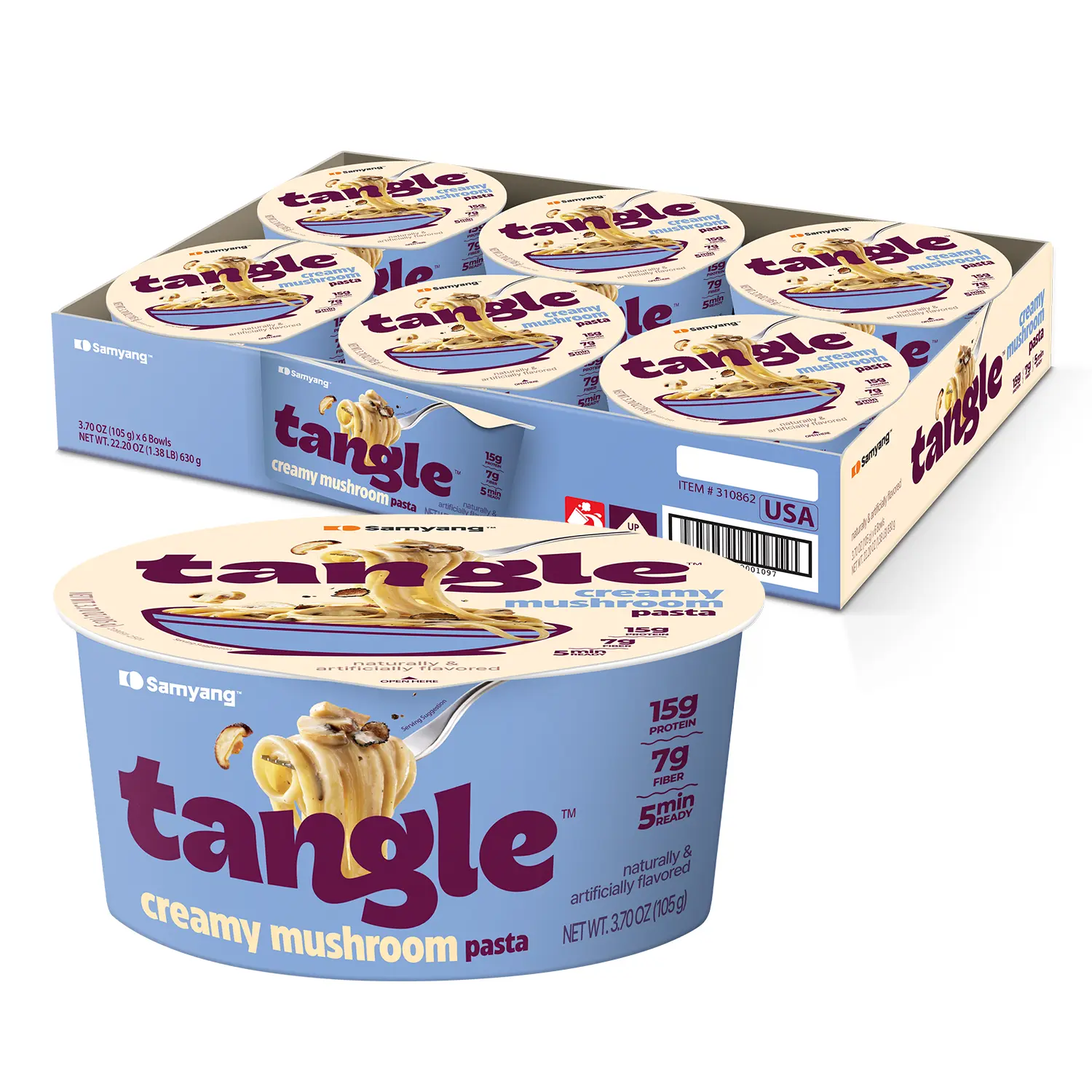 Tangle Creamy Mushroom Linguine Truffle and Shiitake Flavor Savory Non-Spicy Sauce Air Dried Noodle Quick Microwave Meal 3.70 oz (Pack of 6)