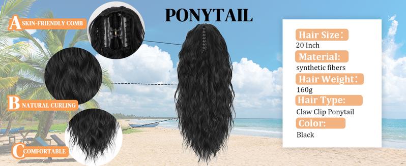 AISI HAIR 20" Long Claw Hair Extension Synthetic Wavy Curly Hairpieces Ponytail Clip in Ponytail Wig Daily Fluffy Pony Tail for Women