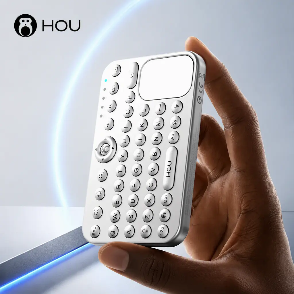 HOU Ambidextrous Polycarbonate Silver Magnetic Mini Keyboard with Touchpad, 7-Color RGB Lighting, Bluetooth 3-Device Pairing, Portable Design, Includes Manual, Works with Multiple Devices (Phones, Tablets, Smart TVs)