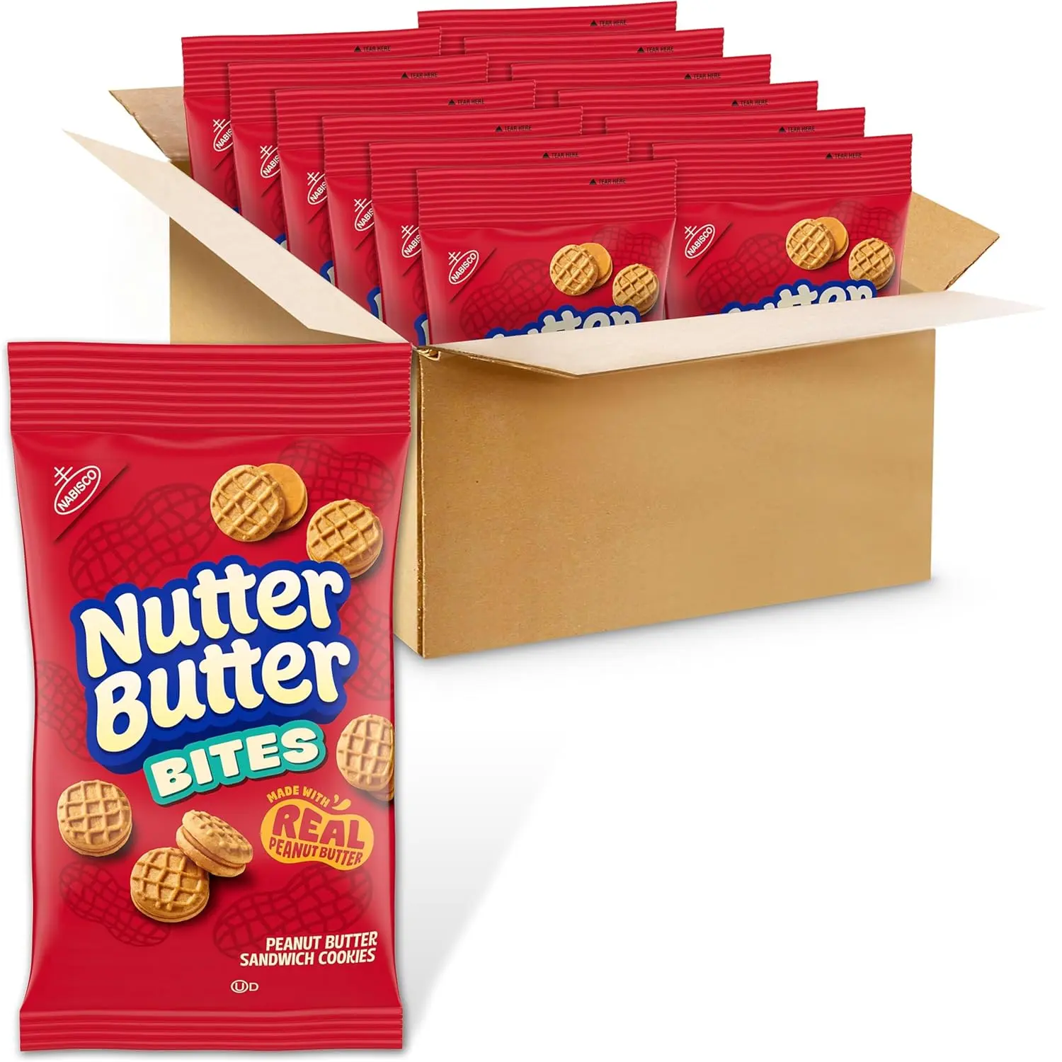Nutter Butter Mini Round Real PB Peanut Butter Sandwich Cookies, 12 x 3 oz Cupboard-Storable Snack Packs, Kosher Easy Snack for Kids-Adults, Pairable with Milk