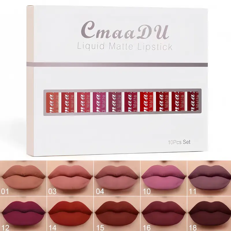 10 Pcs Matte Liquid Lipstick Set - Long-Lasting Lip Color Glaze, Waterproof Lip Stain, Non-Stick, Easy to Apply for Beginner Beauty Makeup Cosmetics, Brightening, Waterproof Wear, Non-Sticky, Smooth Glide, Everyday Glam, Smudgeresistant