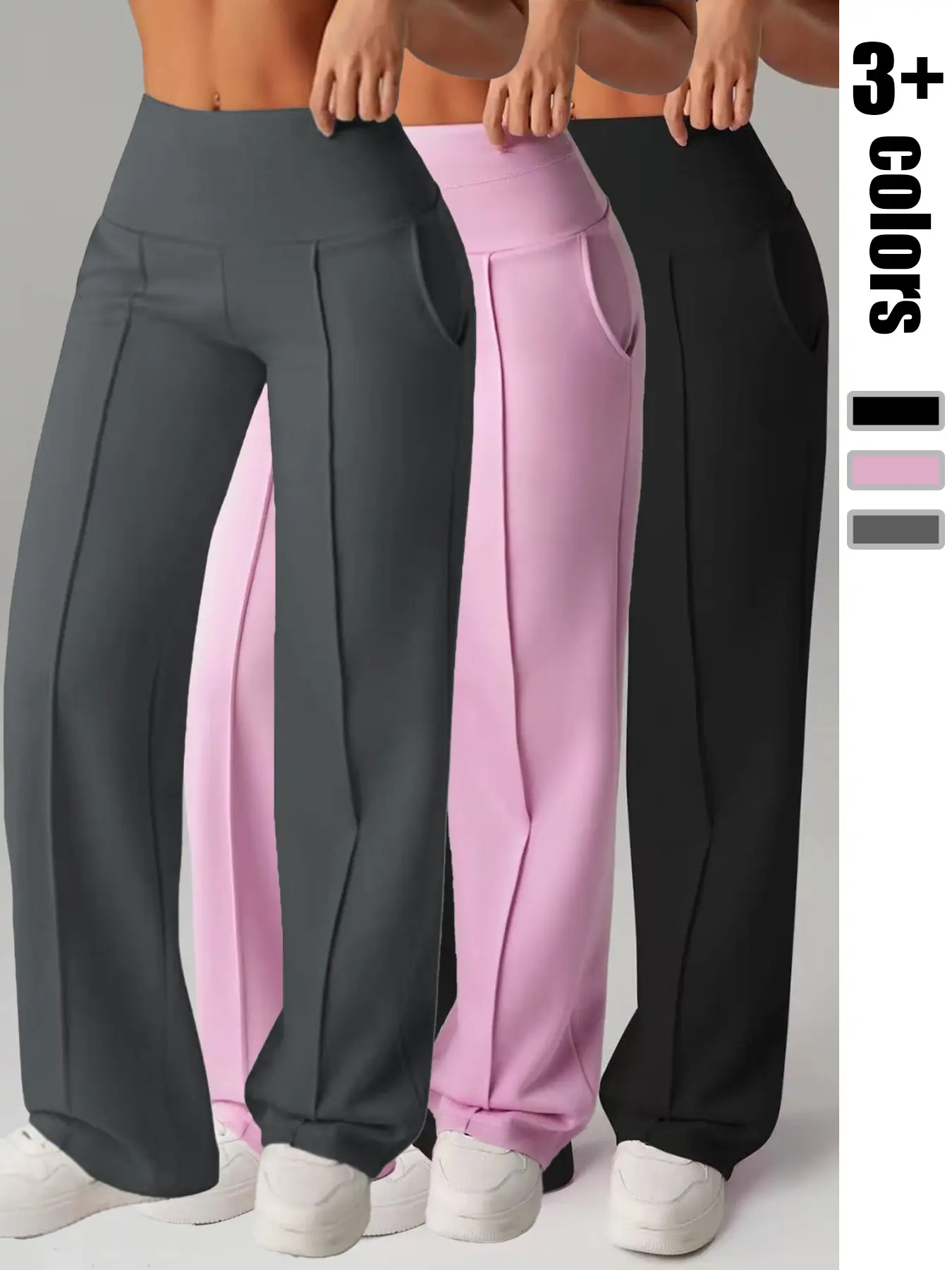 Qfen Sport Women's Loose Straight Leg Sweatpants, Athletic Pants, Pocketed, Striped Waistband, High Elasticity, Casual, Yoga, Gym, Tennis, Golf, Loose Sports Pants