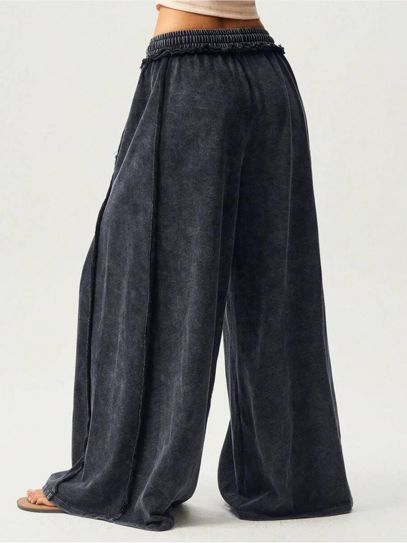 BOHO Ladies' Casual Knitted Patchwork Color Loose Wide-Leg Washed Pants