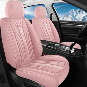 OTOEZ Pink Nappa Synthetic Leather Car Seat Covers Full Set Waterproof Breathable Stain Resistant Pet Friendly for Women 5-Seat Sedans SUVs Universal Fit