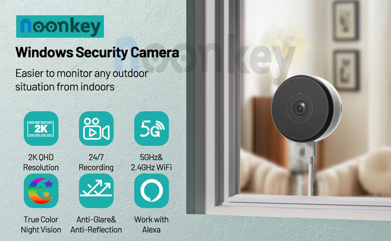 4K HD Wireless Window Camera, 5GHz&2.4GHz WiFi Indoor Cameras for Home Security Al Color Night Vision,Person,Pet,Vehicle & Motion Detection,24/7 Recording,Easy & Quick Install