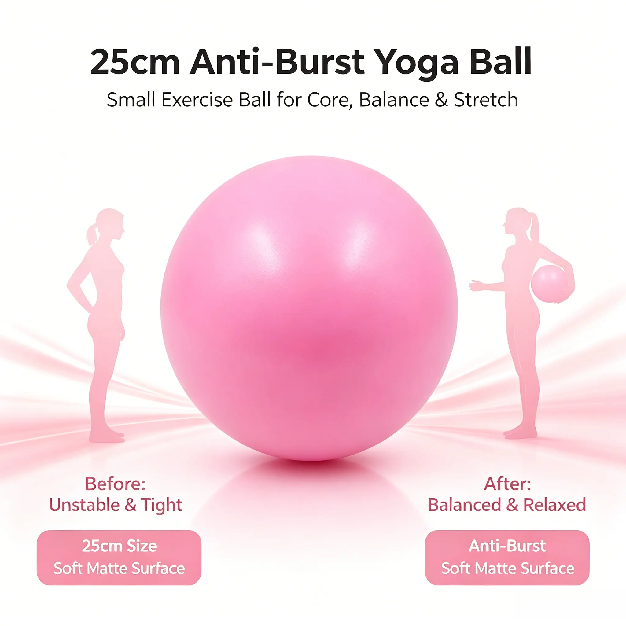 Small Pilates Exercise Ball, 9.8 Inch Anti‑Burst Core Yoga Ball, Stability Training Ball for Pilates, Barre, Core Workout, Balance & Fitness, Portable Home Exercise Equipment, Camping Essentials