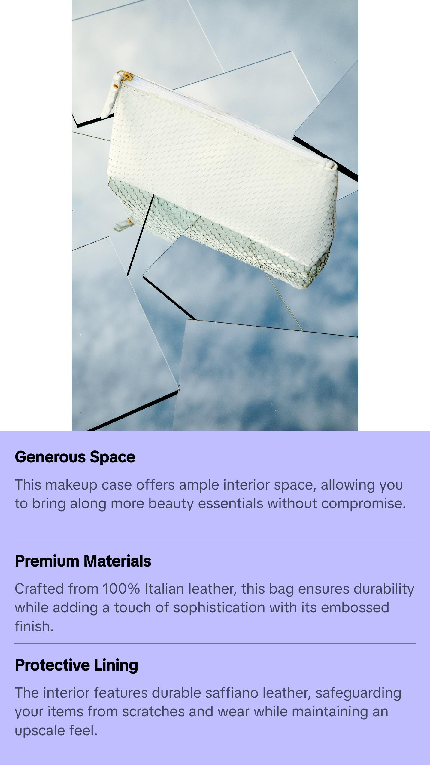 Vesper Makeup Case/White Snakeskin Embossed