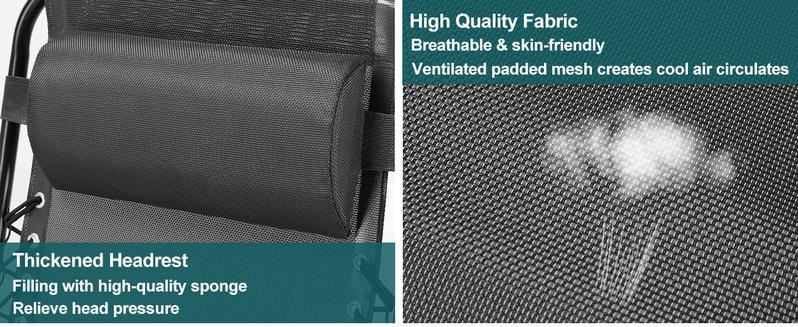 Set of 2 Zero Gravity Lounge Chairs - 300LB Capacity, Adjustable Headrest & 160° Recline, with Cup Holder Trays for Pool/Patio/Camping (Foldable & Portable)
