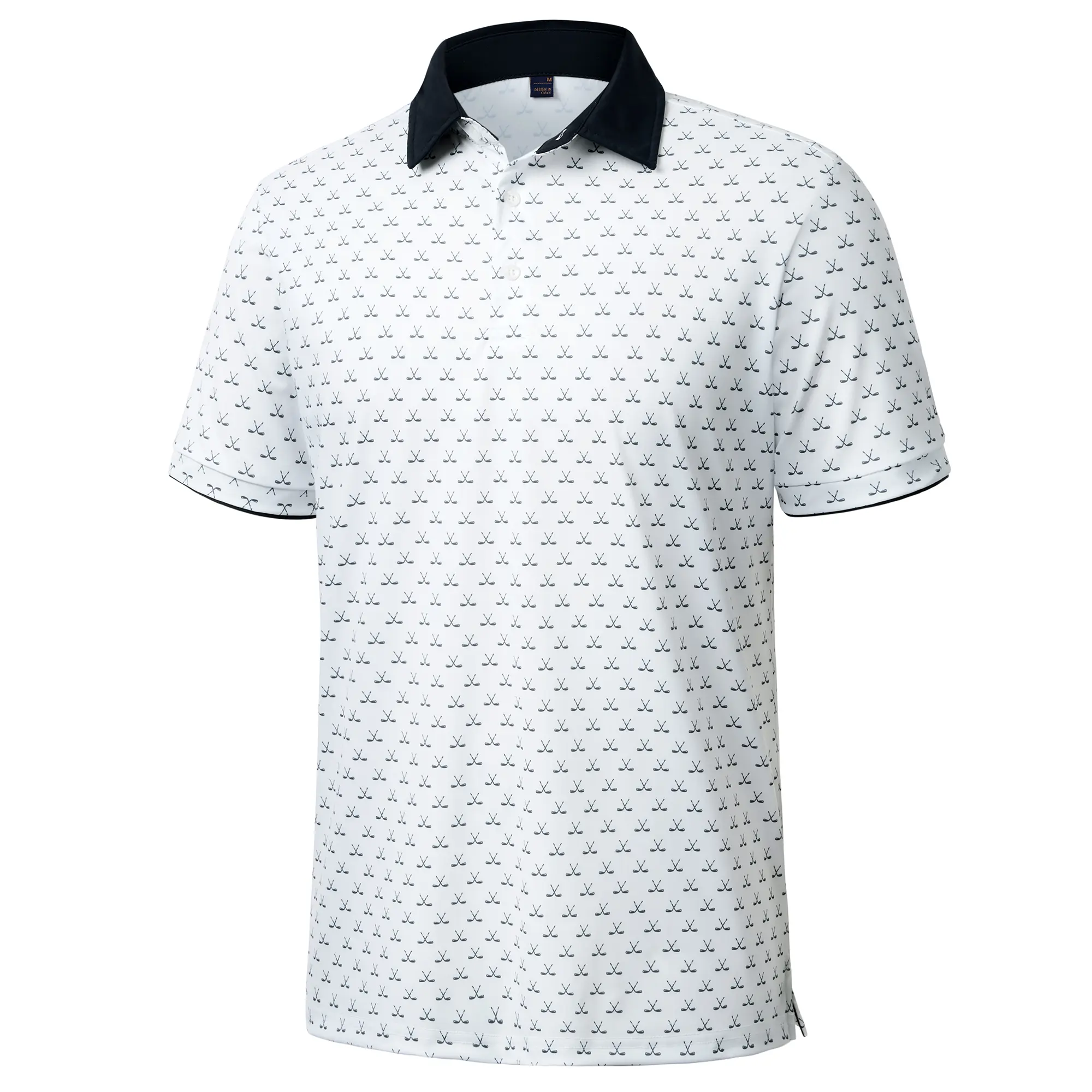 Alimens&Gentle Men's Contrast Collar Short Sleeve All Over Printed Polo Shirt, Dry Fit Moisture Wicking Stretch Collared Business Casual Shirt Alimens&Gentle Men's Contrast Collar Short Sleeve All Over Printed Polo Shirt, Dry Fit Moisture Wicking Stretch Collared Business Casual Shirt