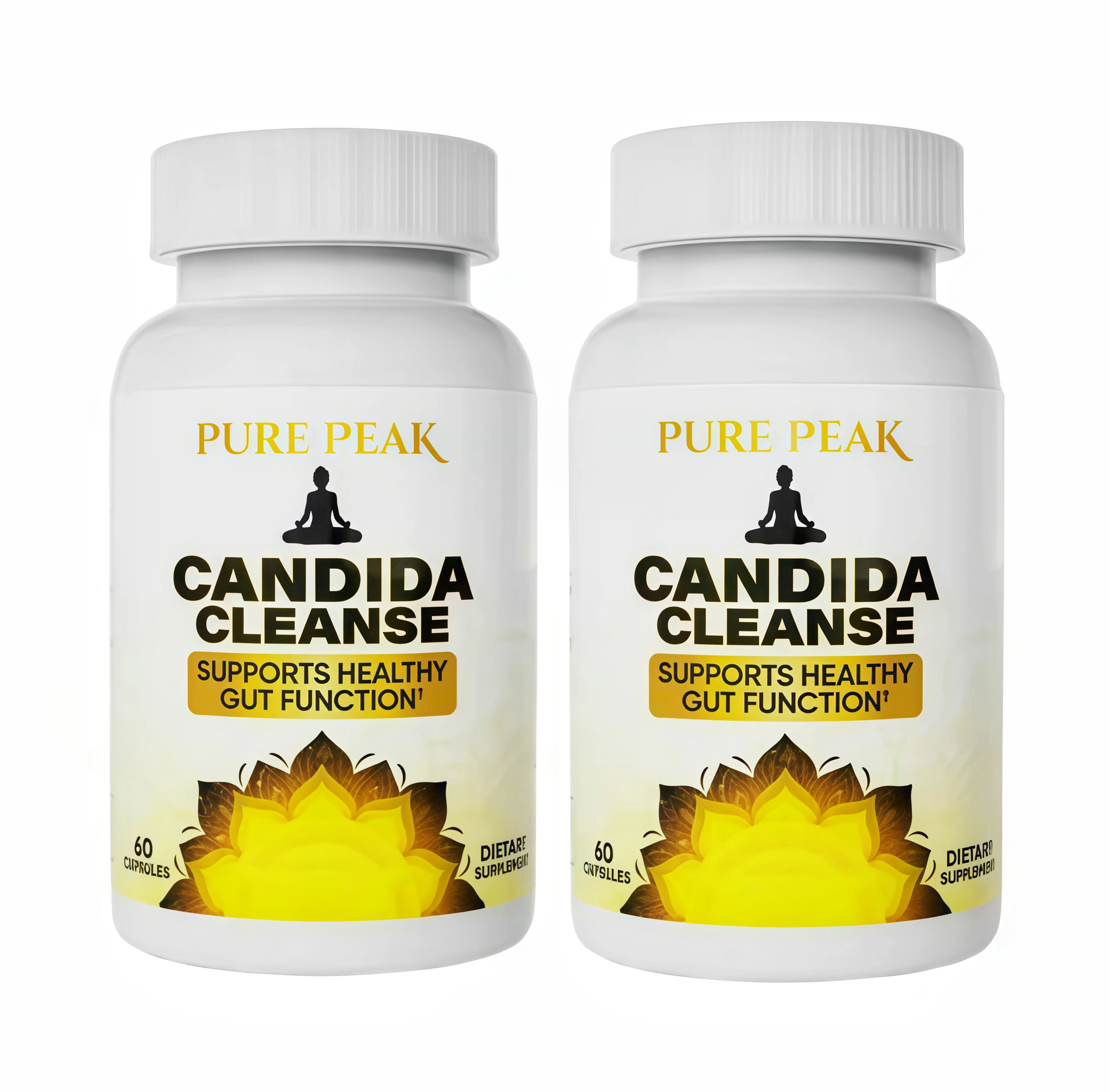 2 Piece Pure Peak Candida Cleanse Supplement -CV Supports Healthy Gut Function & Intestinal Balance, with Oregano, Caprylic Acid, LactoSpore Probiotics, Wormwood, Black Walnut - 60 Capsules