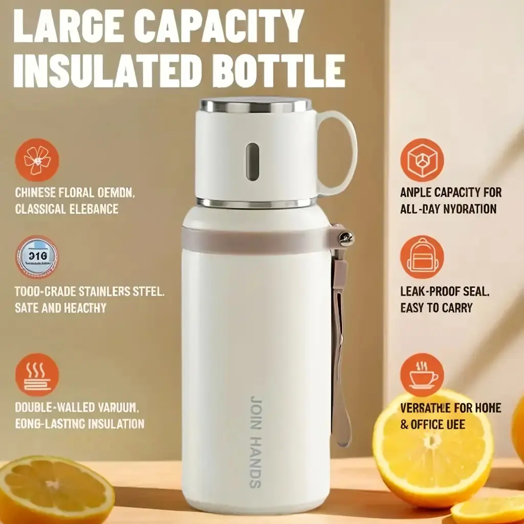316 Stainless Steel Thermal Bottle with Strap, Large-Capacity Portable Water Bottle for Students, Leakproof Lid, Keeps Drinks Cold 24H & Hot 8H for School, Office & Camping, Water Bottles, Back To School Haul