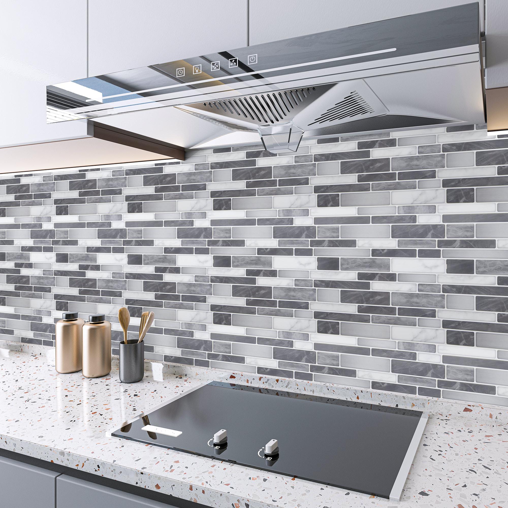 Art3d 10-Pack 12x12in Grey Marble Tile Stickers for Kitchen & Bathroom Backsplash - Self-Adhesive, Water-Resistant, Durable Ornaments