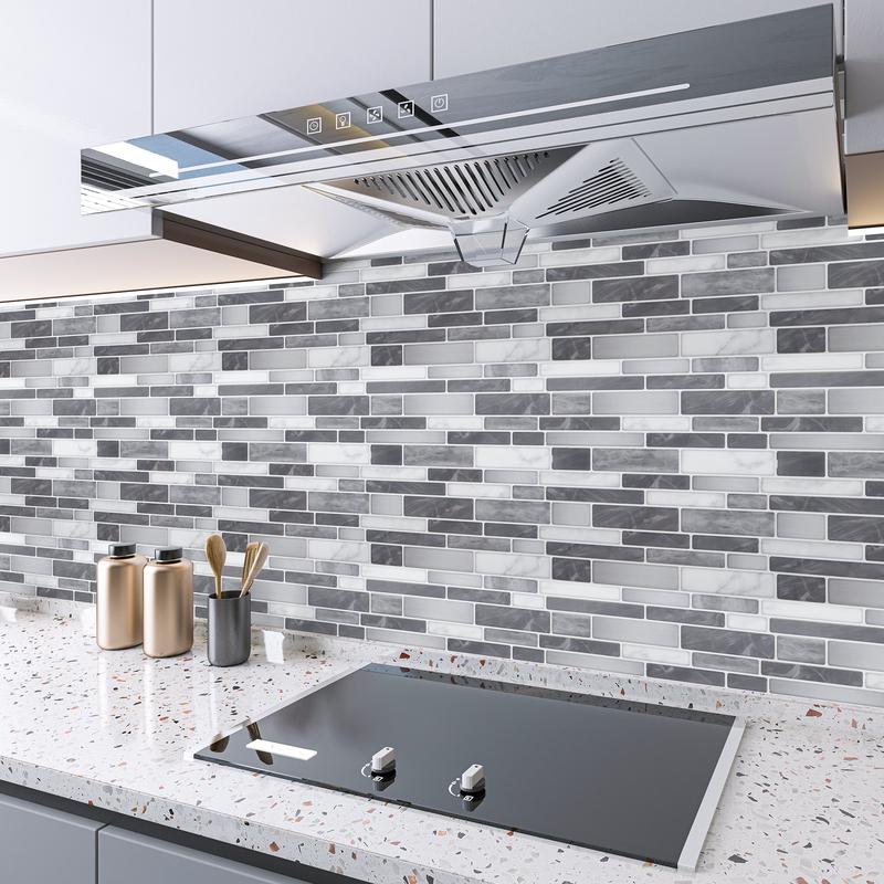 Art3d 10-Pack 12x12in Grey Marble Tile Stickers for Kitchen & Bathroom Backsplash - Self-Adhesive, Water-Resistant, Durable Ornaments