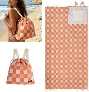 2026 New 2-in-1 Convertible Towel Bag/Backpack—Extra-Large Sand-Resistant Microfiber Beach Towel Backpack/Beach Sunshade Shawl with Built-in Zippered Pocket—Lightweight, Quick-Drying Travel Beach Blanket Bag