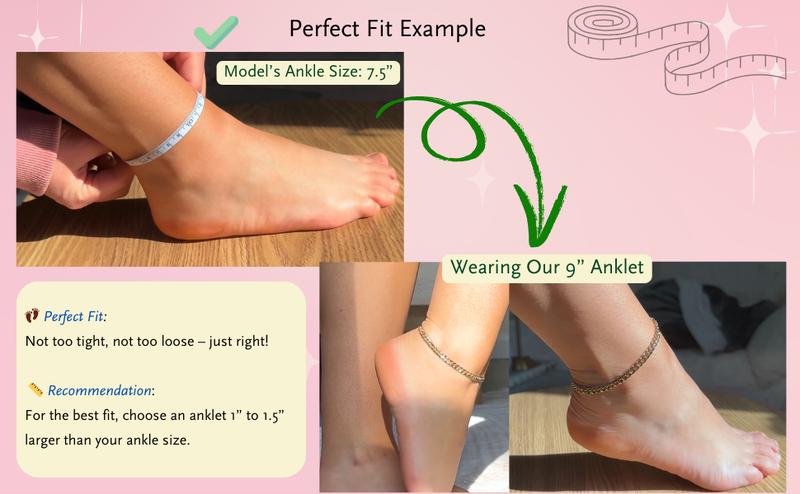 BA UNIQUE FASHION 18K Gold Electroplated 3mm, 5mm Miami Cuban Chain Anklet - Available in Petite to Plus Size - Made in Korea