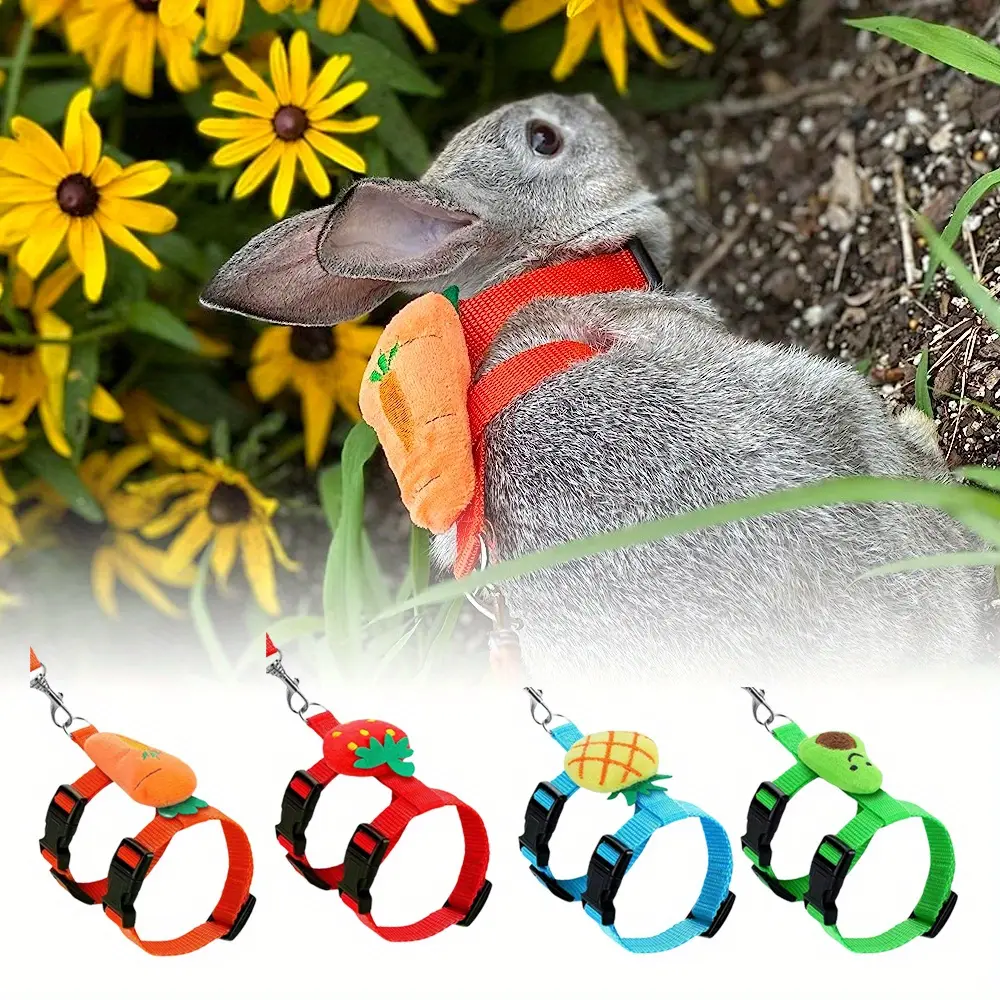 4Pcs Adjustable Bunny Harness and Leash Set for Small Pets, Harness Ferret Leash with Decorations for Bunny Kitten Puppy, Adjustable Straps, Fruit Design