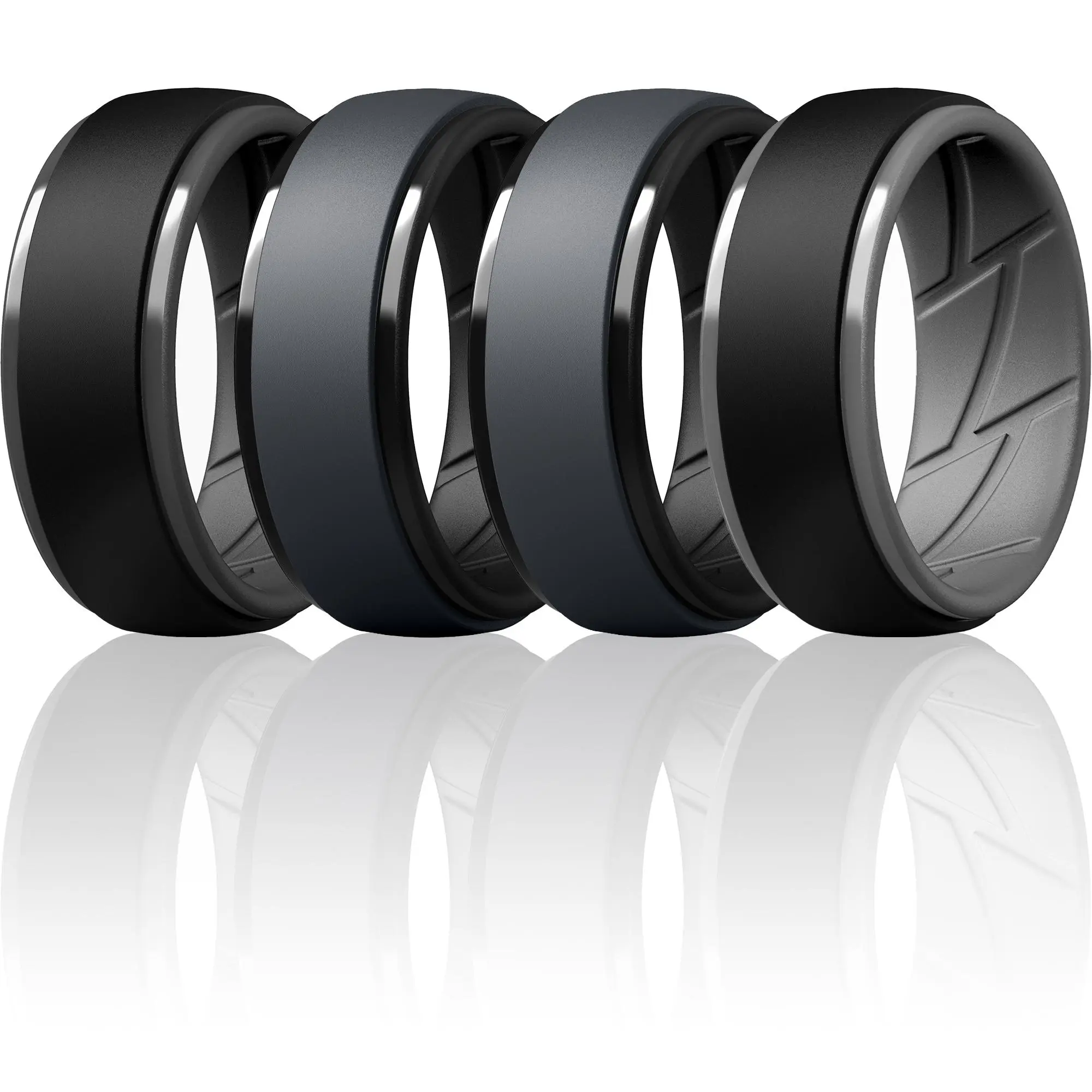 ThunderFit Silicone Rings Wedding Bands for Men, Dual-Layer Design, 10mm Wide, 2.5mm Thick, Breathable, Men’s Rubber Engagement Bands, Variety Multipack 4