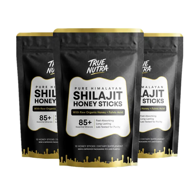 True Nutra Pure Himalayan Shilajit Honey Sticks with Raw Organic Honey Fulvic Acid: Enhances mineral absorption, 85+ Essential Minerals, Long-Lasting, Lab-Tested for Purity, Fast-Absorbing - 10 Sticks