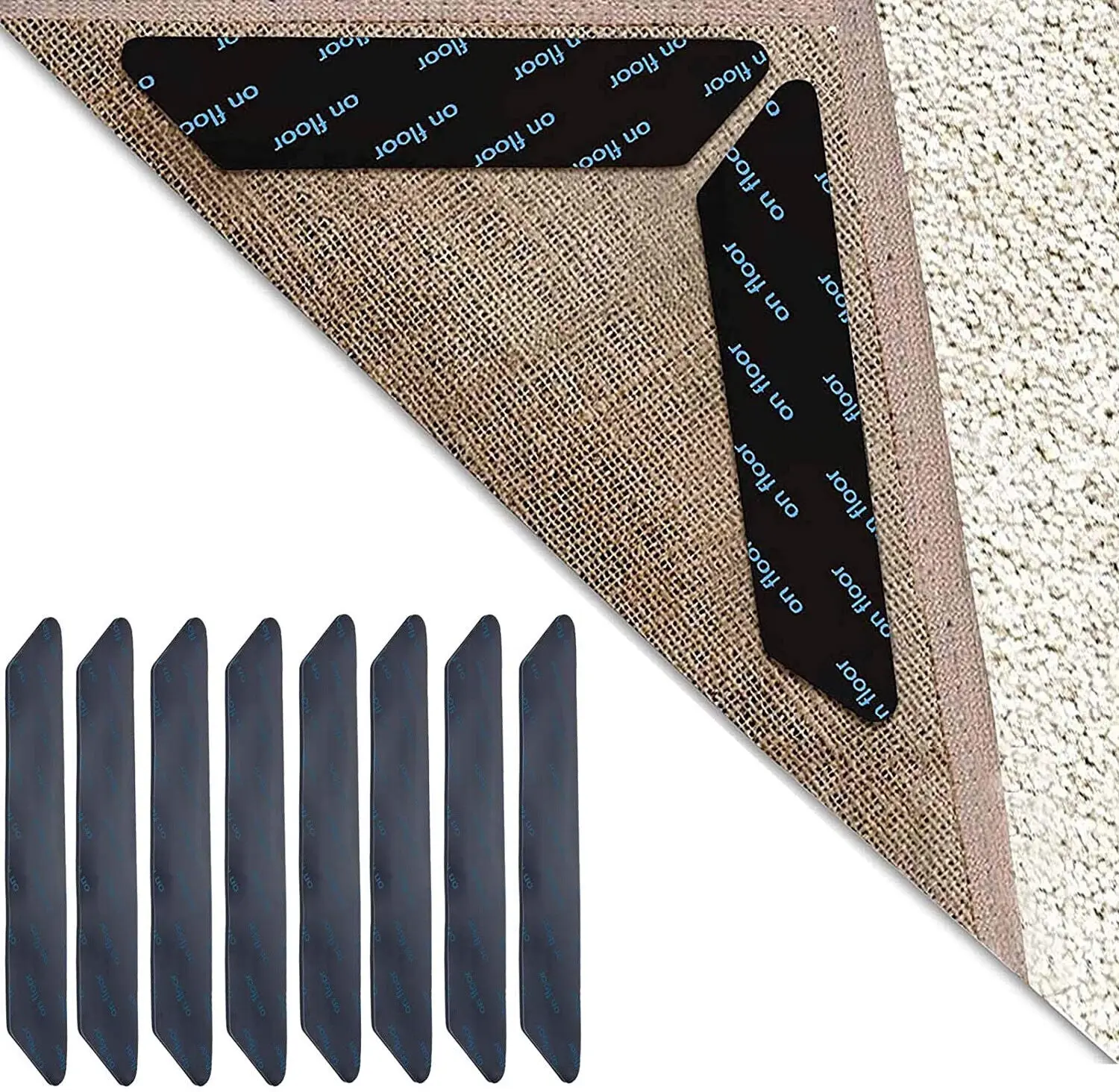 8PCS Non-Slip Rubber Carpet Mat Grippers, Reusable Adhesive Tape for Rug Fixation, Great for Door Entry Mats with Strong Rubber Grip, Non Slip Rug Grip Tape & Pads