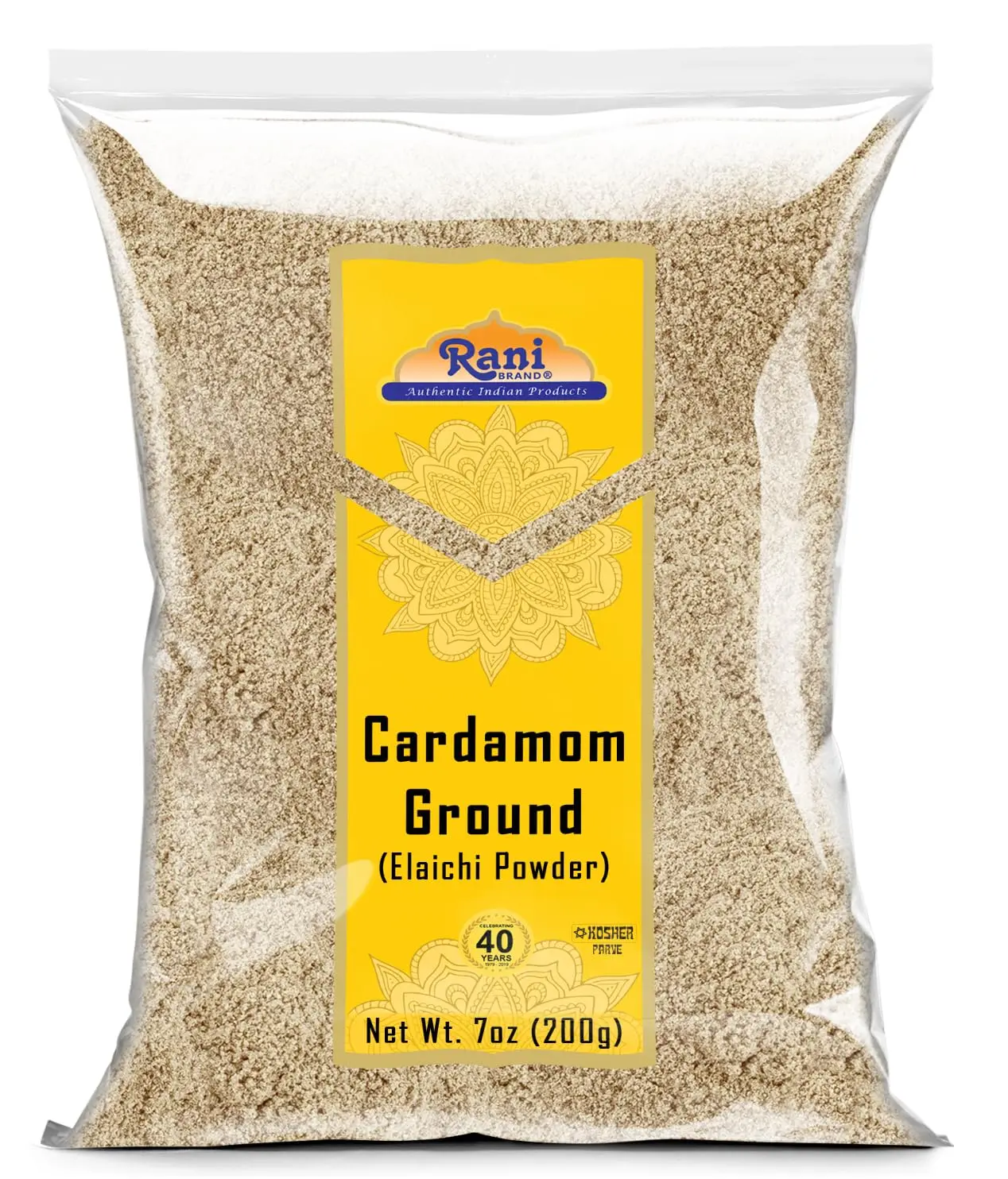 Rani Cardamom (Elachi) Ground, Powder Indian Spice 7oz (200g) ~ All Natural | No Color added | Gluten Friendly | Vegan | NON-GMO | Kosher | No Salt or fillers