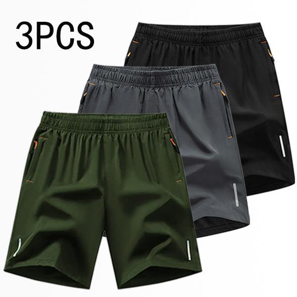 Men’s athletic shorts set, multi-pack available in various colors including gray and black, featuring zippered pockets that combine comfort and style. SpringStatements