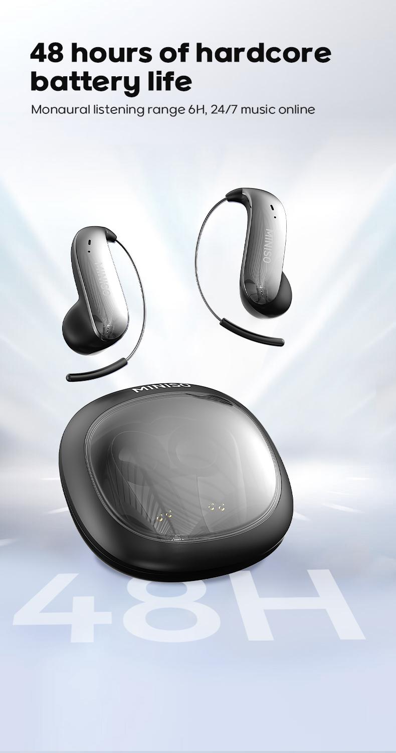 MINISO MS210 Wireless Earbuds Bluetooth Headphones, Zero-Gravity Titanium Ear-Hook Design, 145H Playtime, IPX5 Waterproof, Noise Isolation, Ideal for Travel & Gifts