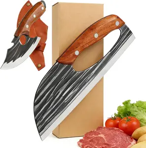 AWEE 2 Pcs Knives Set for Kitchen, Labor-Saving Meat Steel Cleaver for Home & Cooking, Viking Boning Knife with Premium Leather Sheath, Sharp Kitchen Knives,Christmas Gift Set for Men or Women Super