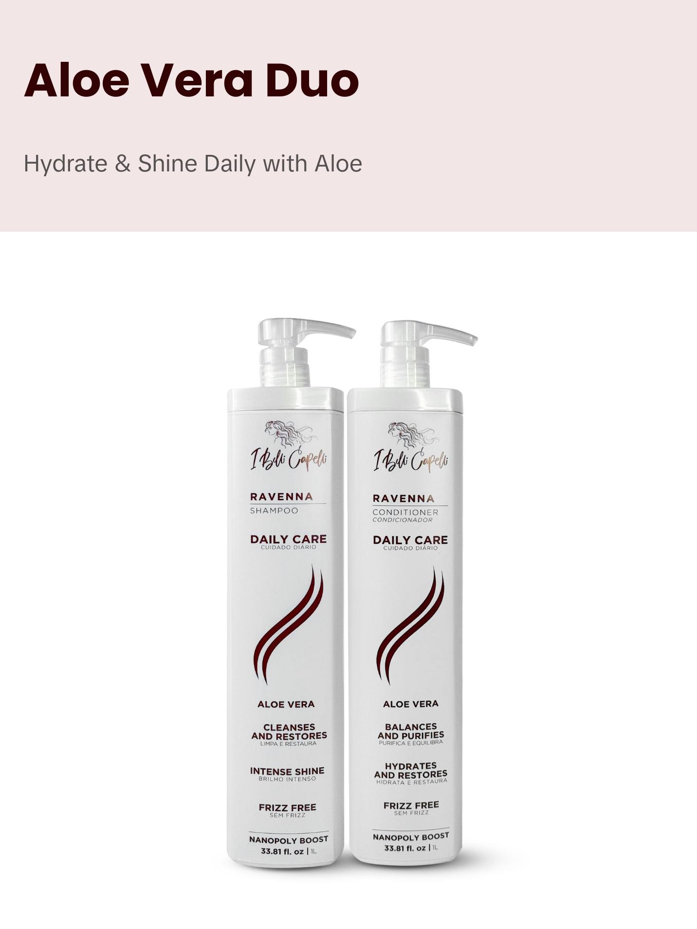 Kit I Belli Capelli Ravenna Daily Care with Aloe Vera – Shampoo + Conditioner 2x1L/2x33.8 fl.oz Cleansing Gentle Haircare Nourishing Softening Smoothing Scalp Revitalizing Solution