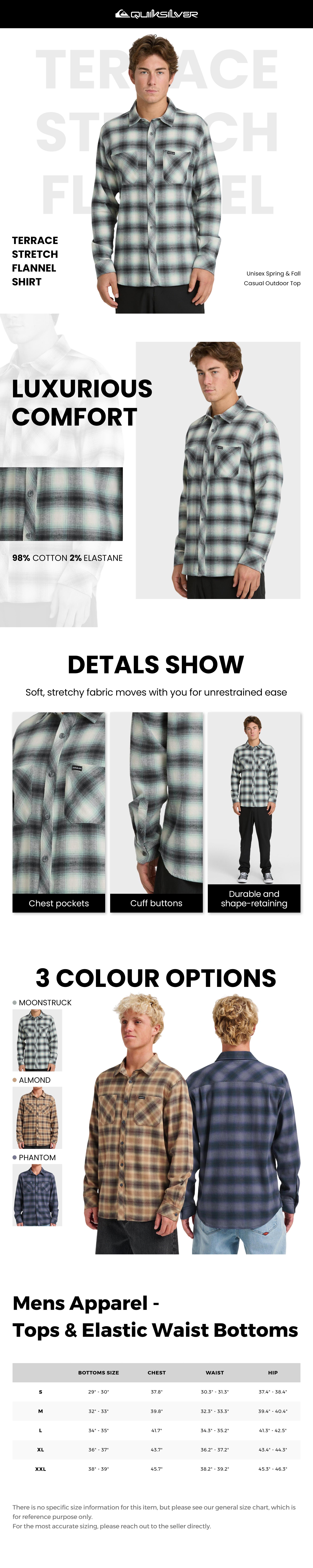 Quiksilver | Terrace Stretch Flannel Shirt | Unisex | Casual Outdoor Shirt for Spring/Fall | Top