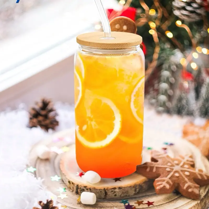 Customize a 16 oz clear glass cup ( bamboo lid and straw included )