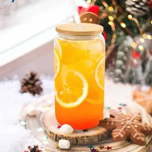 Customize a 16 oz clear glass cup ( bamboo lid and straw included )