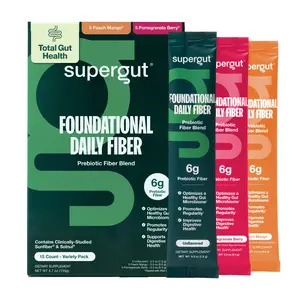 Supergut Foundational Daily Fiber Powder Variety Pack, Sugar Free & Vegan Prebiotic Fiber Blend for Gut Health & Digestive Support for Men & Women with Sunfiber, Solnul & Green Banana Resistant Starch, Unflavored, Peach Mango & Pomegranate Berry