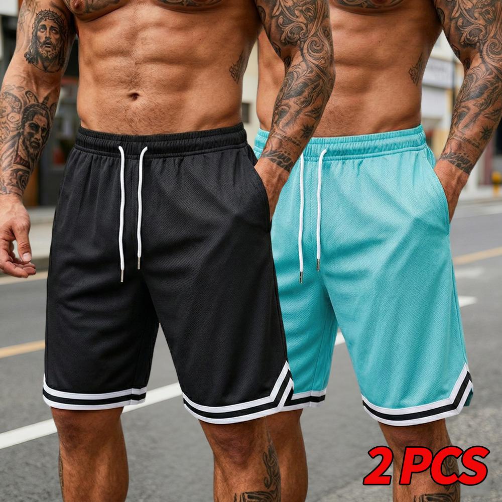 Men’s 3 Pack Summer Sports Shorts – Black/White Mesh, Breathable Quick Dry Basketball Training Shorts, Loose Fit Drawstring, Knee Length Casual Running Fitness Shorts