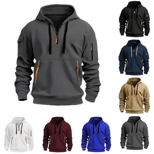 Zip Up Hoodie For Men Autumn Winter Vintage Casual Pullover Sweatshirts With Pockets Drawstring Long Sleeve Hooded Sweatshirt