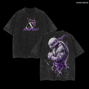 Donatello Edition Double Printed Oversize Lightweight Acid Washed Tee TV Series Graphic Design Top Cotton Streetwear Movie T-Shirt Clothes Menswear Womenswear Apparel Classic