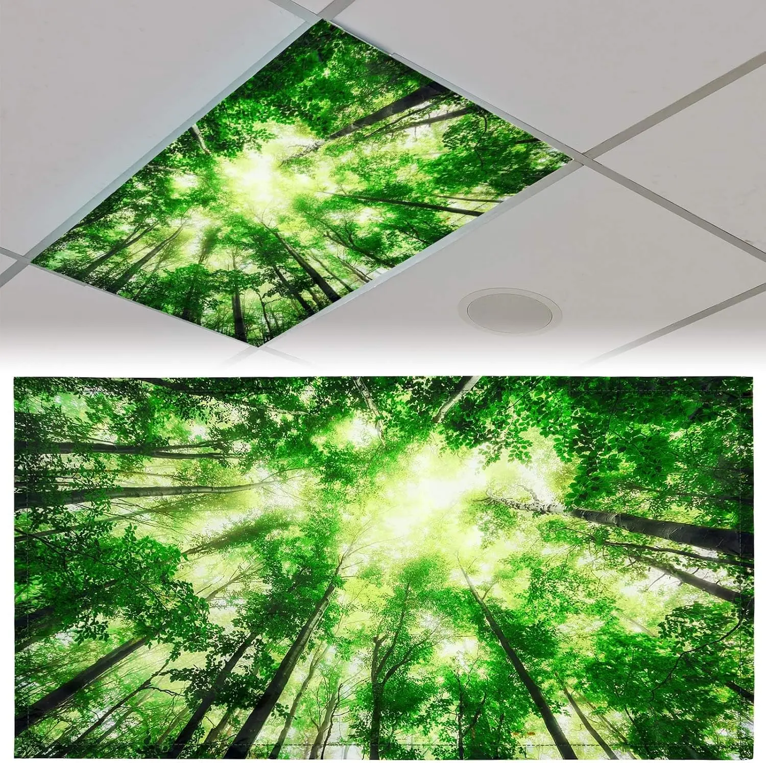 4 x 2 Feet Fabric Fluorescent Light Cover for Ceiling Classroom Magnetic Cubicle Shade with 10 Magnets Fluorescent Light Filters for School Home Office Drop Lamp Decor(Forest)