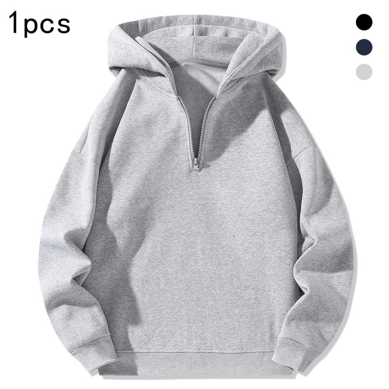 Men's Plain Two-piece Sweatsuit Set, Basic Regular Fit Casual Drop Shoulder Half Zip Hoodie & Pocket Drawstring Sweatpants, Men's Clothing