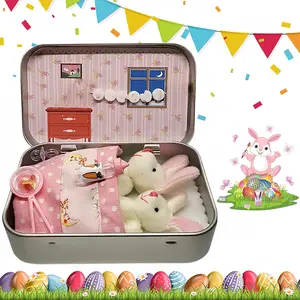 Little Pocket Bunny, Easter Basket Stuffer, Bunny in a Tin Box, Bunnys Hugs in Box, DIY Pet Bunnys Adoption, Easters Baskets Decorative Boxes, Personalised Mini Plush House