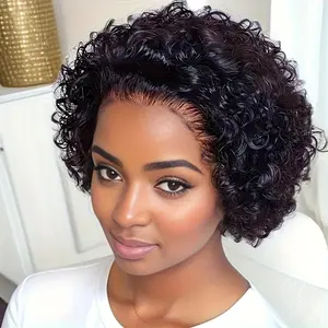 Pixie Cut Lace Wig Bob Wig 13x1 Lace Front Curly Human Hair Short Curly Wigs Pre plucked Transparent Human Hair Lace Wigs For Black Women