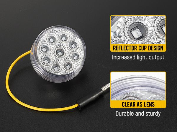 Partsam 10Pcs Dual Revolution 2 inch Round 9LED Marker Light, Amber Side Marker Clearance Lights to Blue Auxiliary Lights for Trailer Truck, Clear Lens,12V, Waterproof