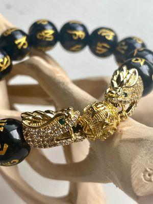 100% Authentic Obsidian feng shui bracelet 24k gold plated wealth bracelet 12mm