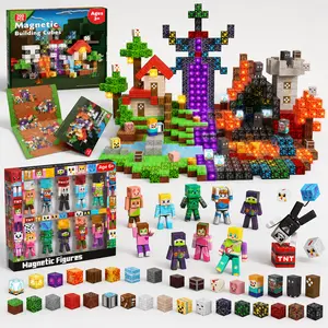 200 PCS Magnetic Blocks+10 Pcs Magnetic Action Figures Playset, with Light Up Blocks - Magnetic Building Blocks, Magnetic Construction Cube Toys, STEM Sensory Learning Toys, Easter Christmas Birthday Gifts for Toddlers Boys and Girls Age 3+