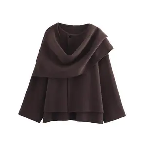 Women's Autumn New Asymmetric Scarf Short Loose Knitted Coat Jacket Knitwear Womenswear